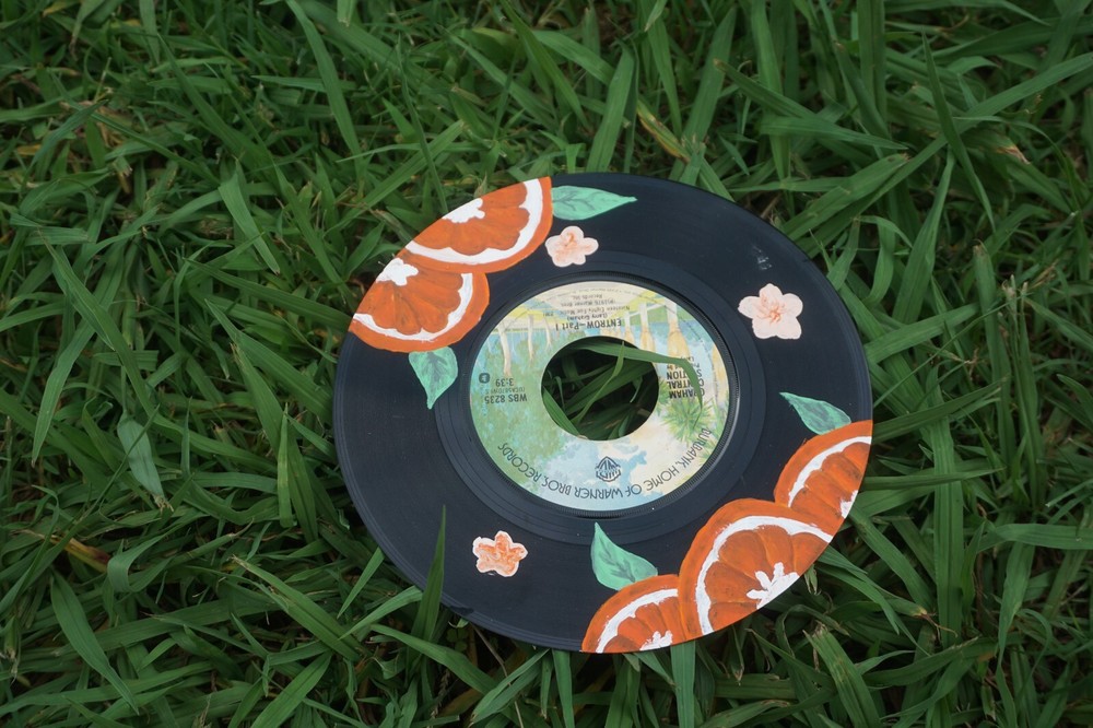 Handpainted vinyl record - Orange design