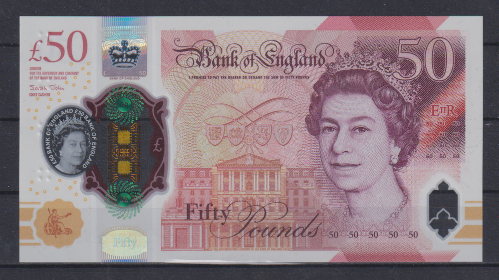 Great Britain 50 Pounds, 2021  POLYMER  PREFIX  AA   UNC & 704