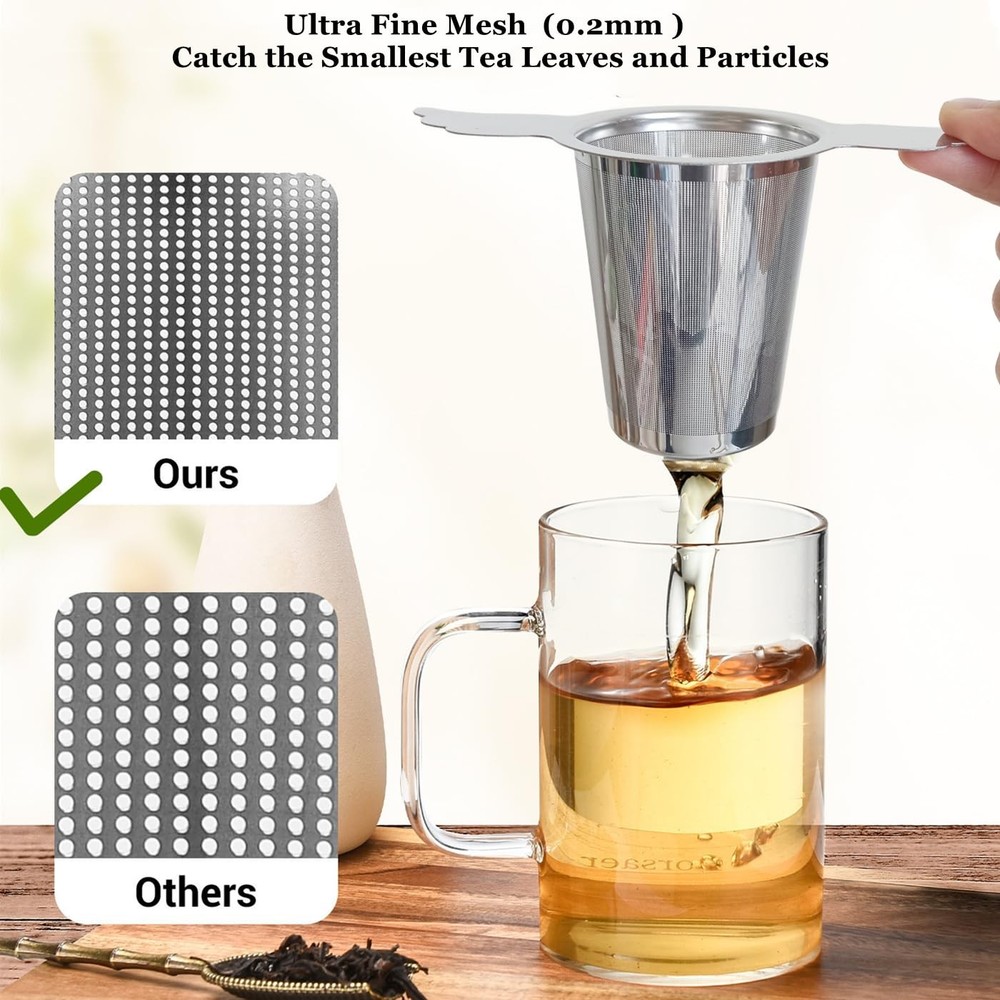 3 PCS Extra Fine Mesh Tea Infuser Steeper Basket with Lid for Loose Leaf Tea