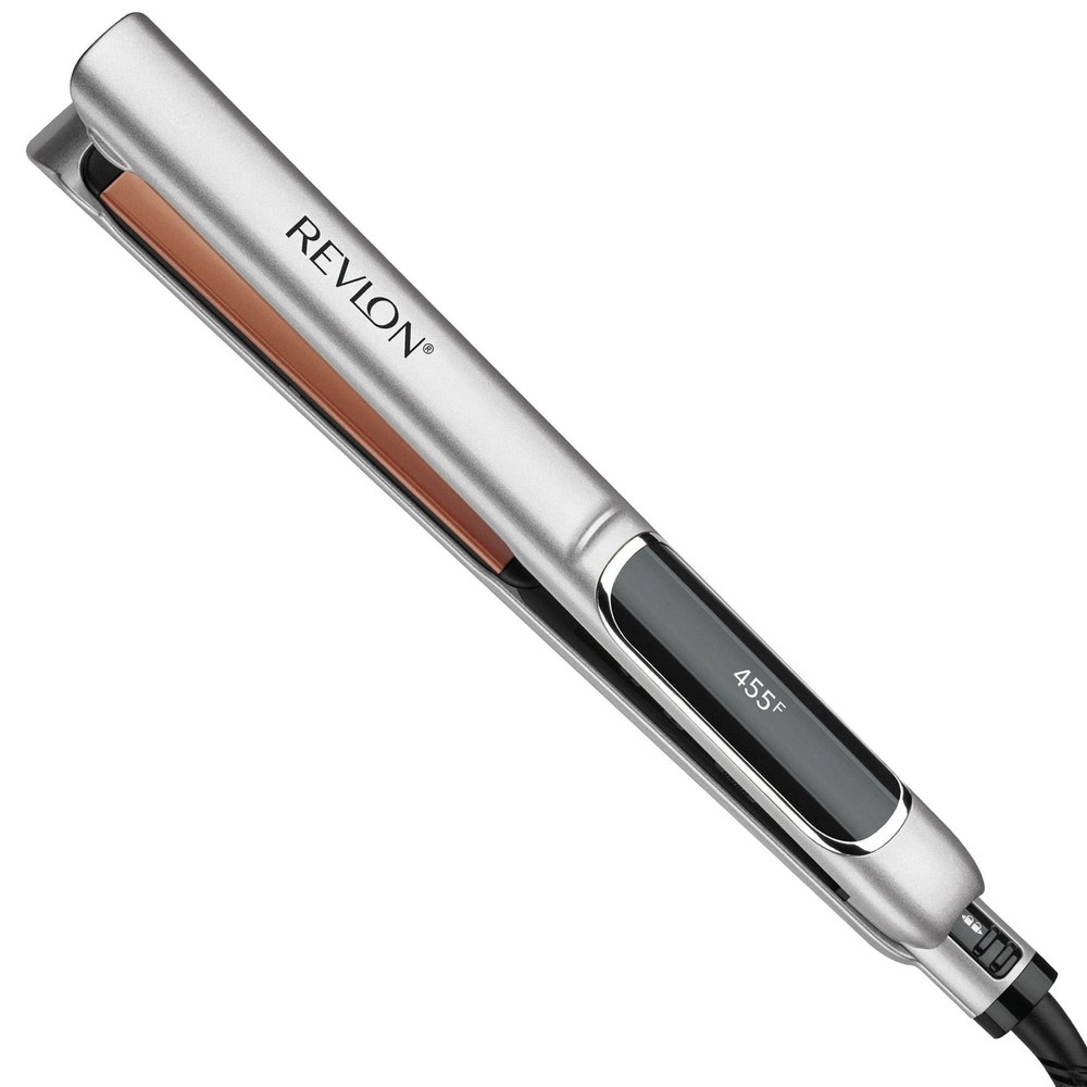 Revlon Extra Long Copper + Ceramic Plates 1" Flat Iron, Silver