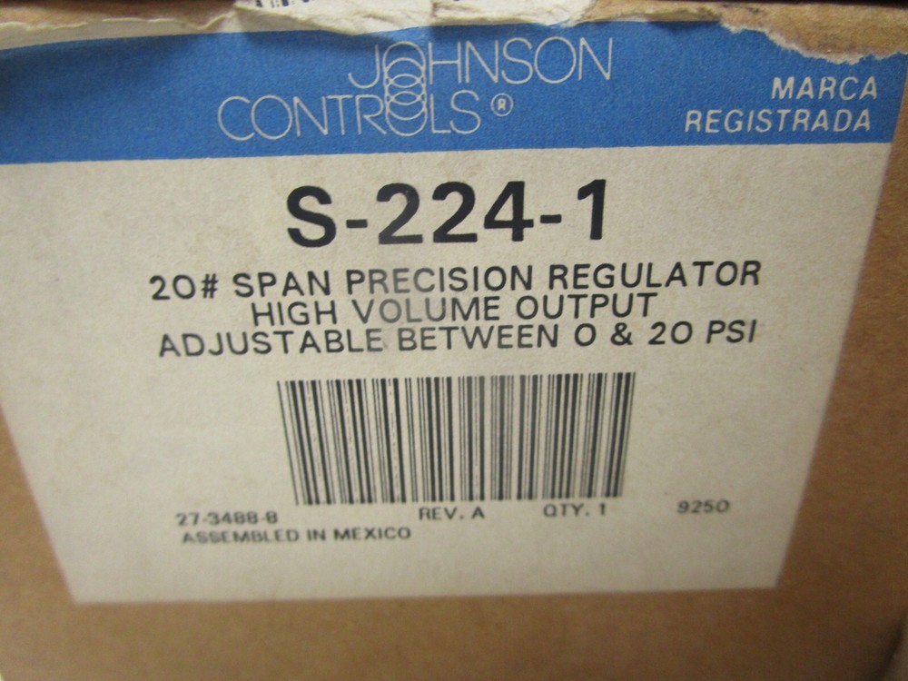 Johnson Controls S-224-1 Precision Regulator 20# 0-20psi