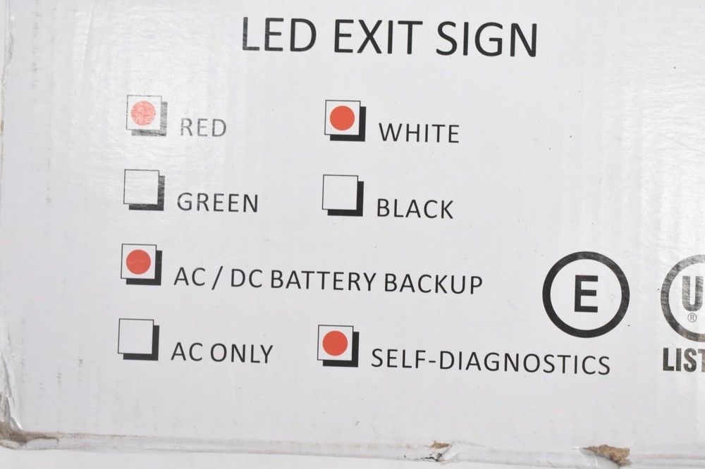 LED Exit Sign Red/White AC/DC Battery Backup Self Diagnostics TLXEMRUS-SD