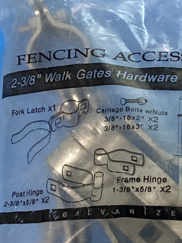 Fencing Accessories 2-3/8” Walk Gate Hardware Post Hinge Fork Latch frame hinge