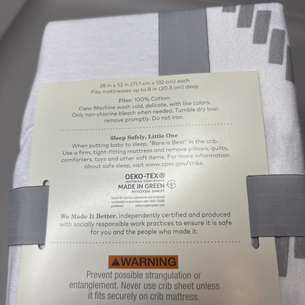 Cloud Island 2 Pack Jersey Crib Fitted Sheets Gray and White New with Tags