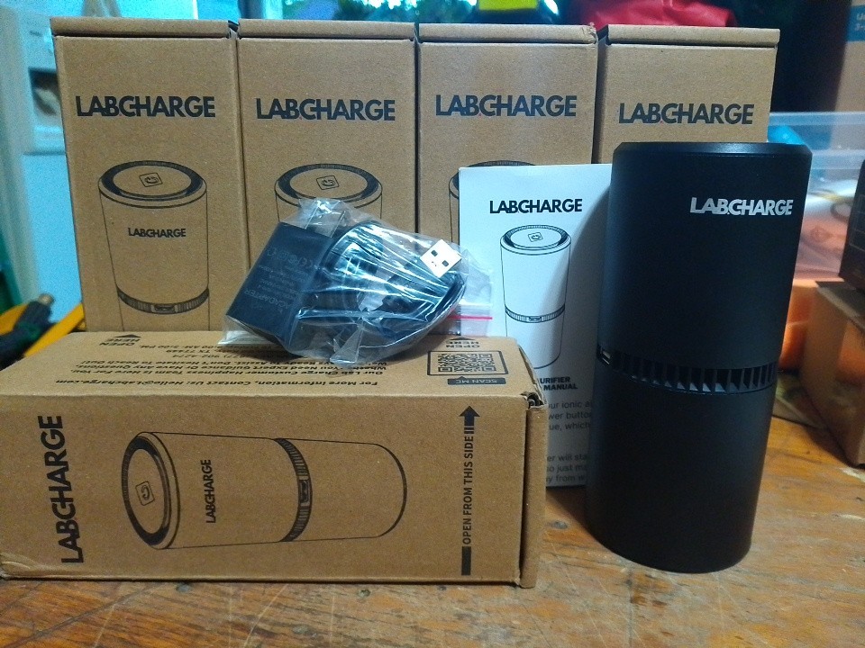 LabCharge Ionic Air Purifier for Car, Home, Black
