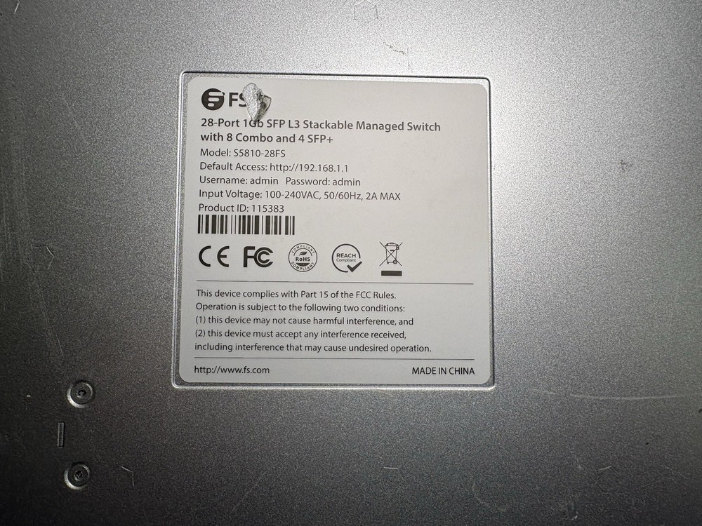 FS S5810-28FS 28-Port Gigabit Ethernet L3 Stackable Switch