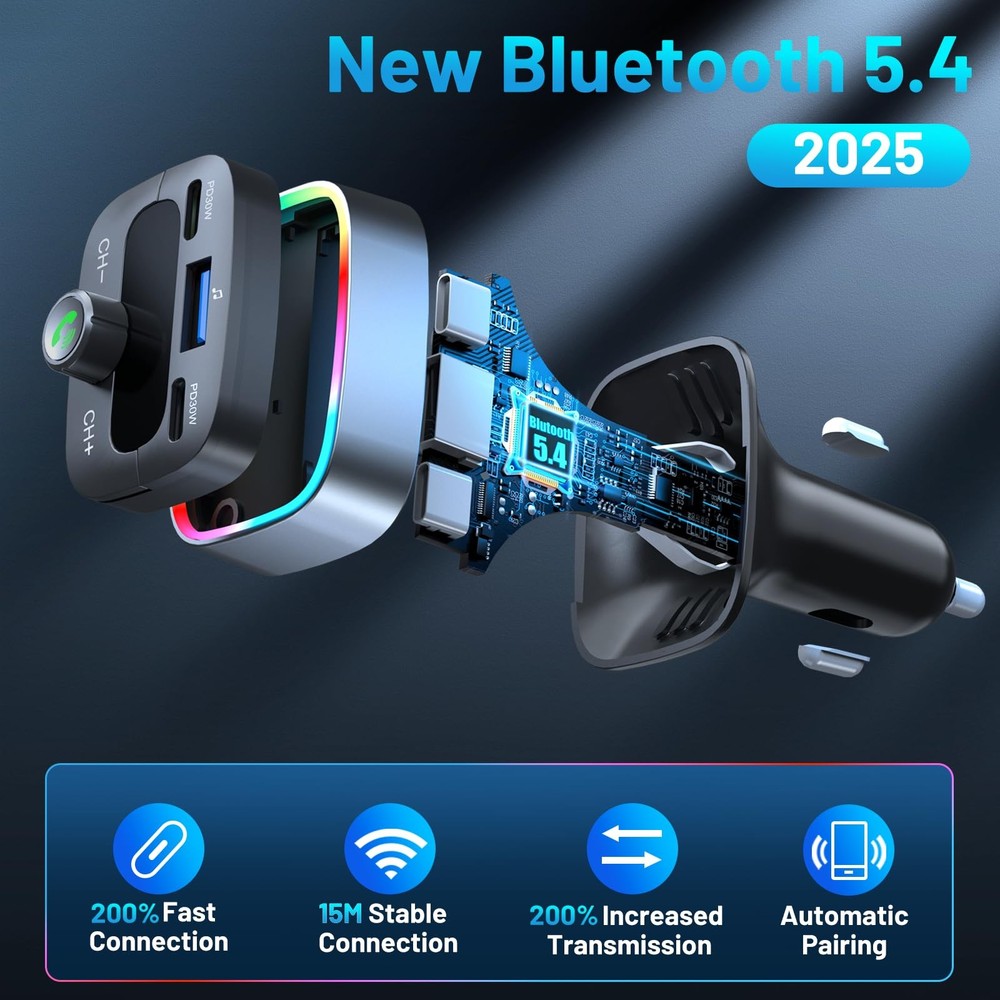 Bluetooth 5.4 Car Adapter 60W Charging USB Bluetooth Adapter for Car,Wireless...