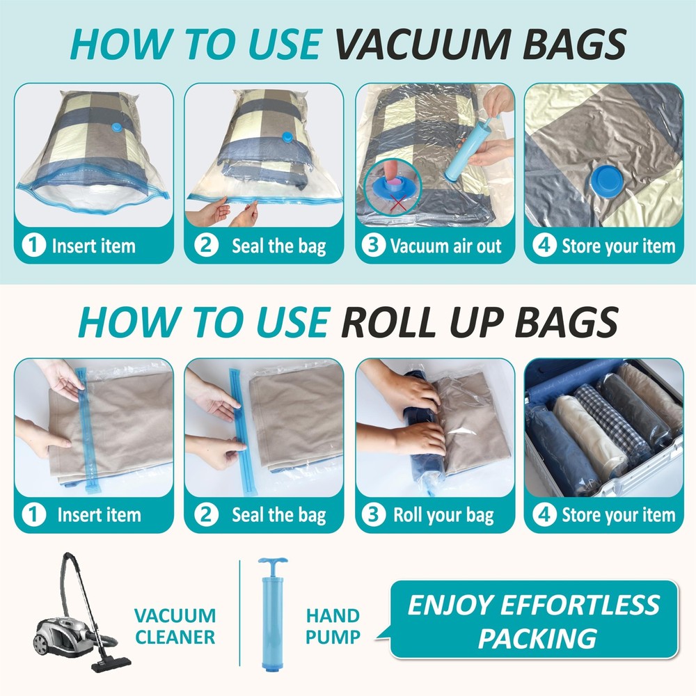 Cozy Essential Vacuum Storage Bags, 80% Compression Combo, Transparent