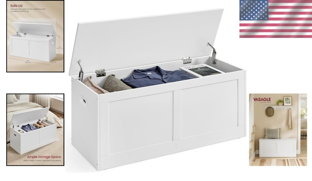 Versatile Storage Bench with Safety Hinges - Perfect for Entryway, Cloud White