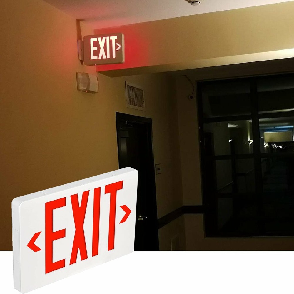 Double Face 4W Red LED Exit Sign Light - Side/Ceiling Mount With Battery Back-up