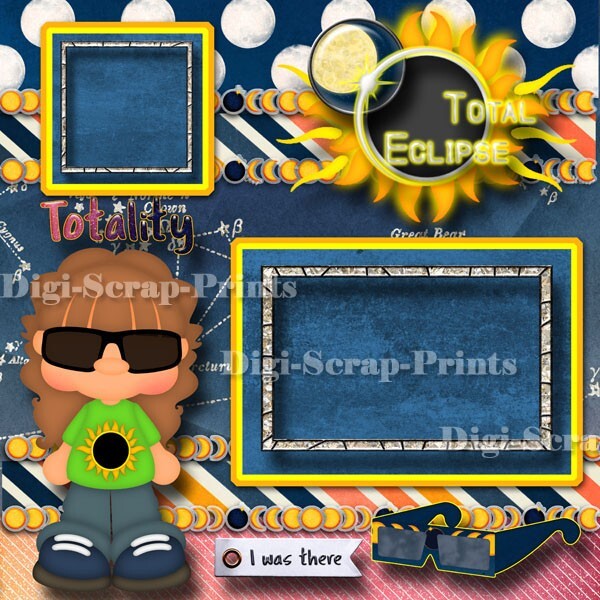 SOLAR ECLIPSE ~ 2 premade scrapbook pages paper TRAVEL layout DIGISCRAP A0545