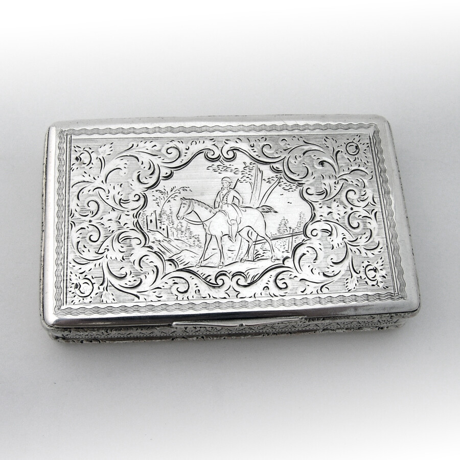 Engraved Cavalry Snuff Box Austrian 13 Loth Silver 1840 Prague