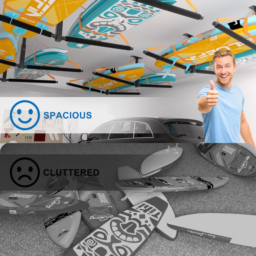 Double Paddleboard/Surfboard Ceiling Storage Rack, Adjustable Overhead Garage...