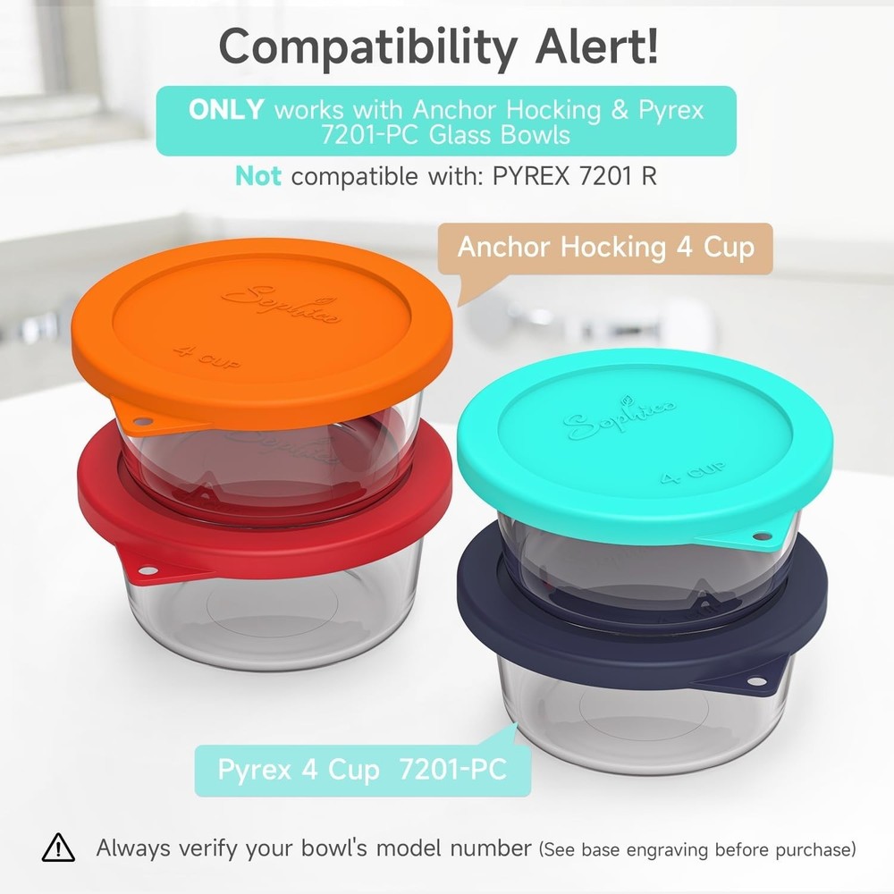 Sophico 4-Cup Silicone Storage Lid Set for Anchor Hocking & Pyrex (Mint, 2-Pack)