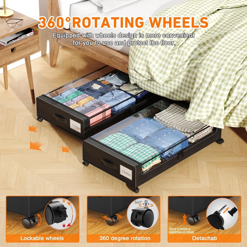 Under Bed Storage W/ Wheels 2 Pack Under Bed Storage Containers W/ Dividers &