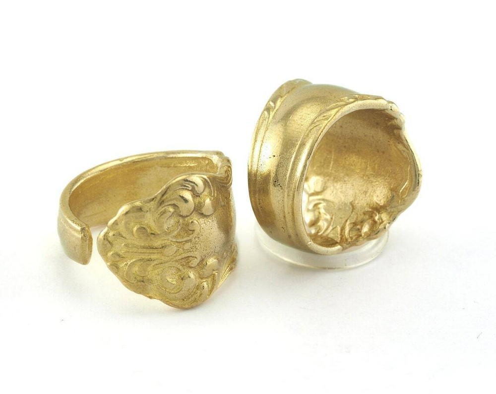 Spoon Ring Flower Patterned Adjustable Ring Raw Brass 17.5mm 7US inner size 2692