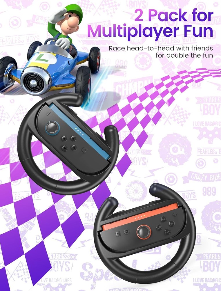 Steering Wheel Compatible with Switch 2 JoyCon Controller with Grip Black