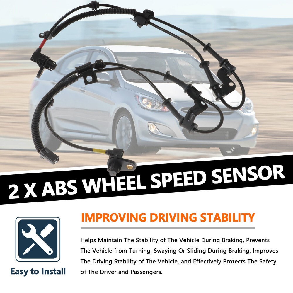 Front Driver and Passenger Side ABS Speed Sensor for Hyundai 2012-2017 Accent