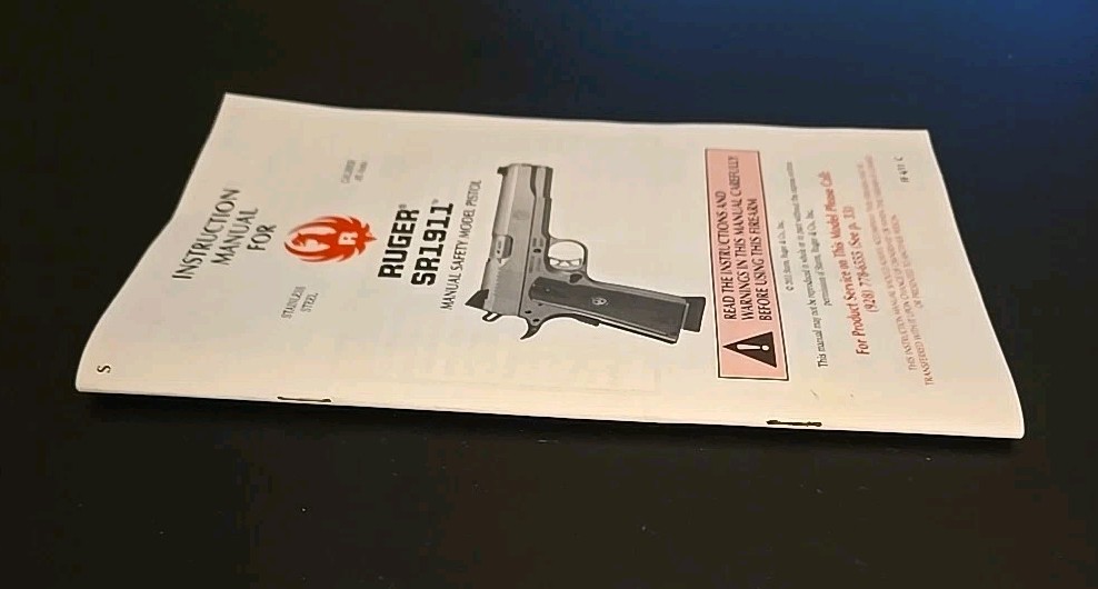 RUGER MODEL SR1911 .45 AUTO CALIBER 2011 43 PAGE OWNER'S INSTRUCTION MANUAL