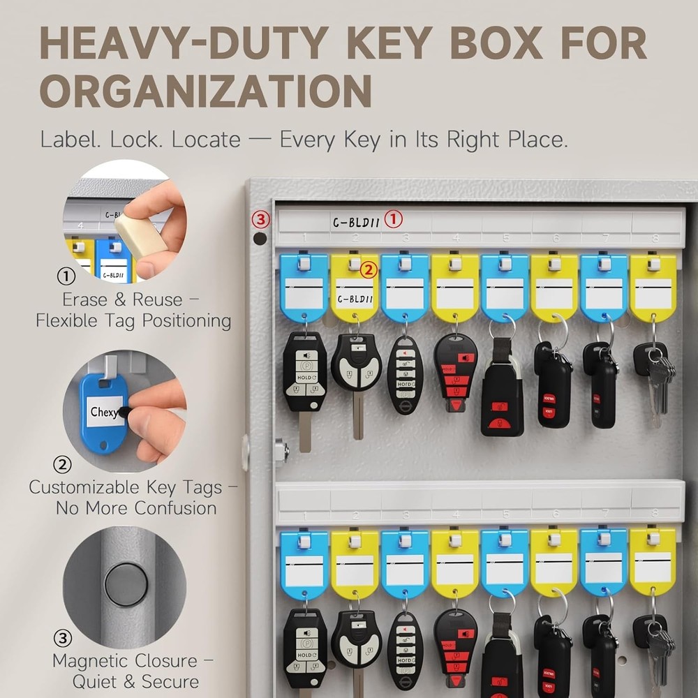 192 Key Lock Box Wall Mount Smart Key Cabinet One Time Password/Fixed Code/Blu..
