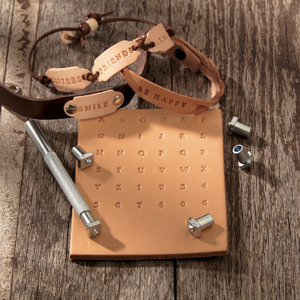 Leathercraft Tools 1/8" Alphabet & Number Set - 36 Stamp Heads & Handle