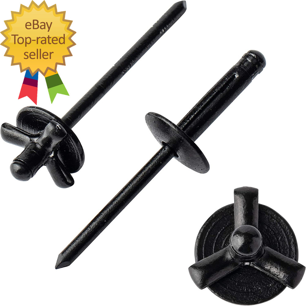 50Pcs 3/16" X 4/5" Large Head Tri-Fold Exploding Aluminum Pop Rivets (Black)