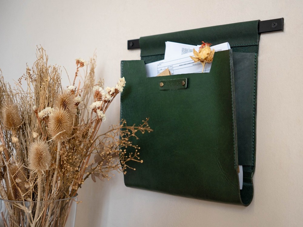 Large Leather Wall Pocket Organizer