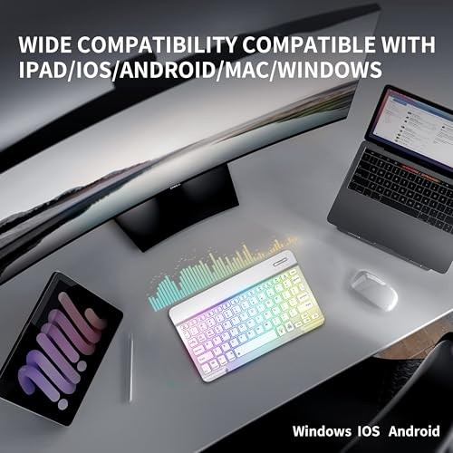 Bluetooth Keyboard & Mouse Combo for iPad - Rechargeable RGB Wireless Set White