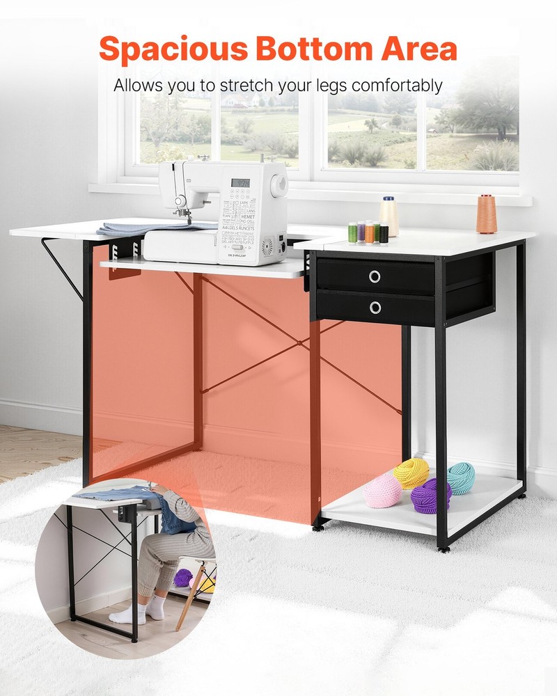 HOT/ Sewing Table,Multipurpose Sewing Machine Table with Drawers,Foldable Side