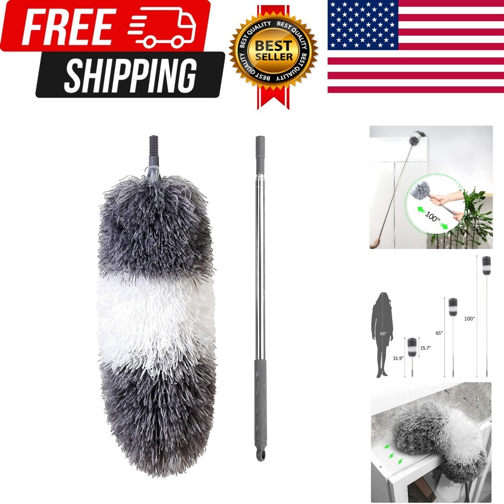 Microfiber Feather Duster with Extendable Pole and Bendable Head, 100" Telesc...