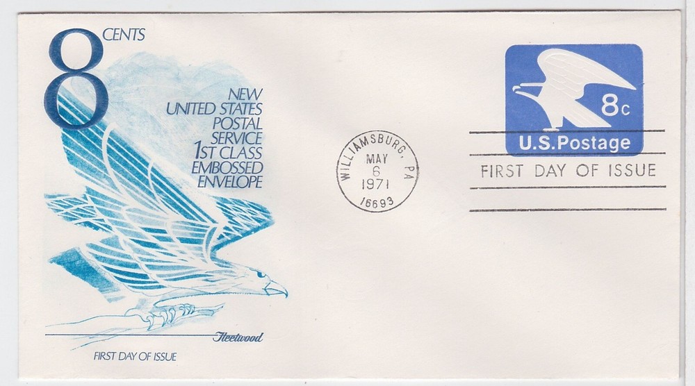TurtlesTradingPost- Eagle 8 Cent Envelope- 1971 FDC #U557- Fleetwood Cachet