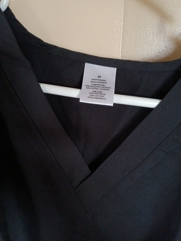 Medical Uniform Top Black Polyester/Cotton Size 2X