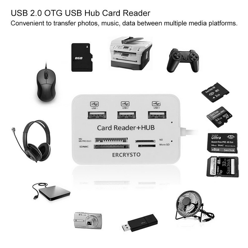 Card Reader And 3 Ports Usb Hub High Speed External Memory Card Reader ms Mi...