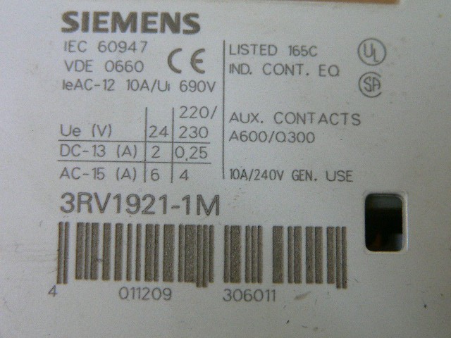 Siemens 3Rv1921-1M Auxiliary Switch