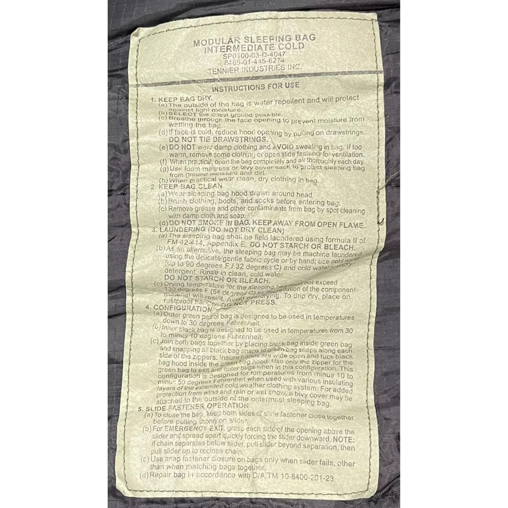 Used Excellent Black Modular Intermediate Sleeping Bag *mocinc.1982*