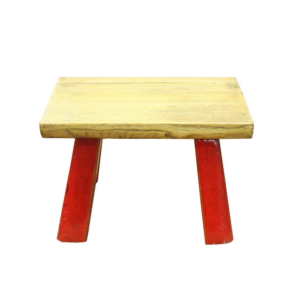 Raw Wood Top Finish Rede Legs Rectangular Short Stool Table cs5615