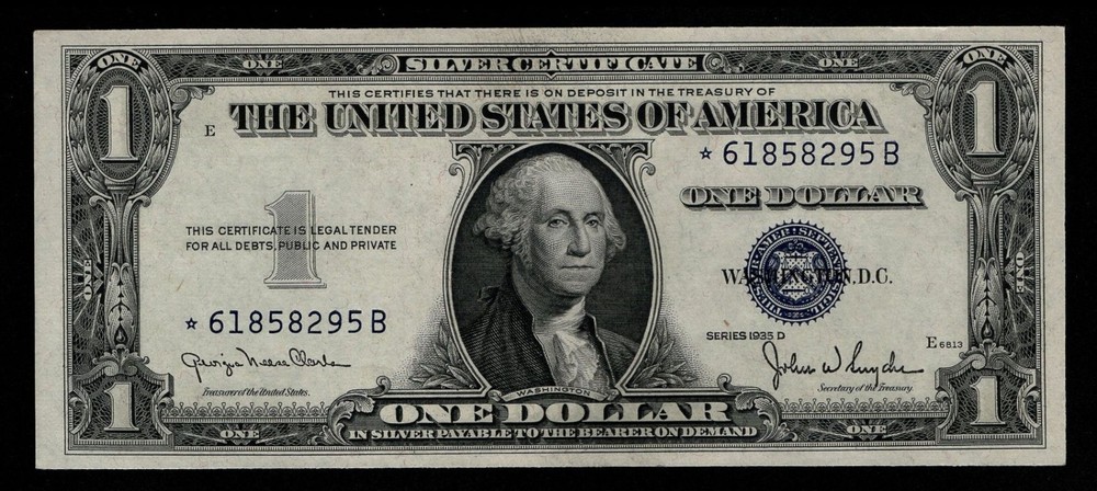 1935D WIDE $1 Silver Certificate STAR Replacement Note *61858295B Uncirculated