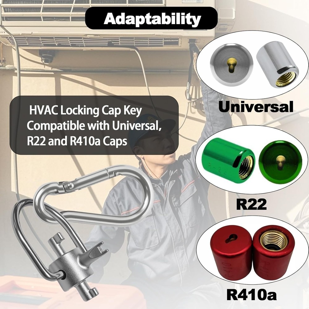 2Pcs HVAC 3-In-1 Locking Cap Key, Locking Cap Tools for 410A & R22 Refrigerant