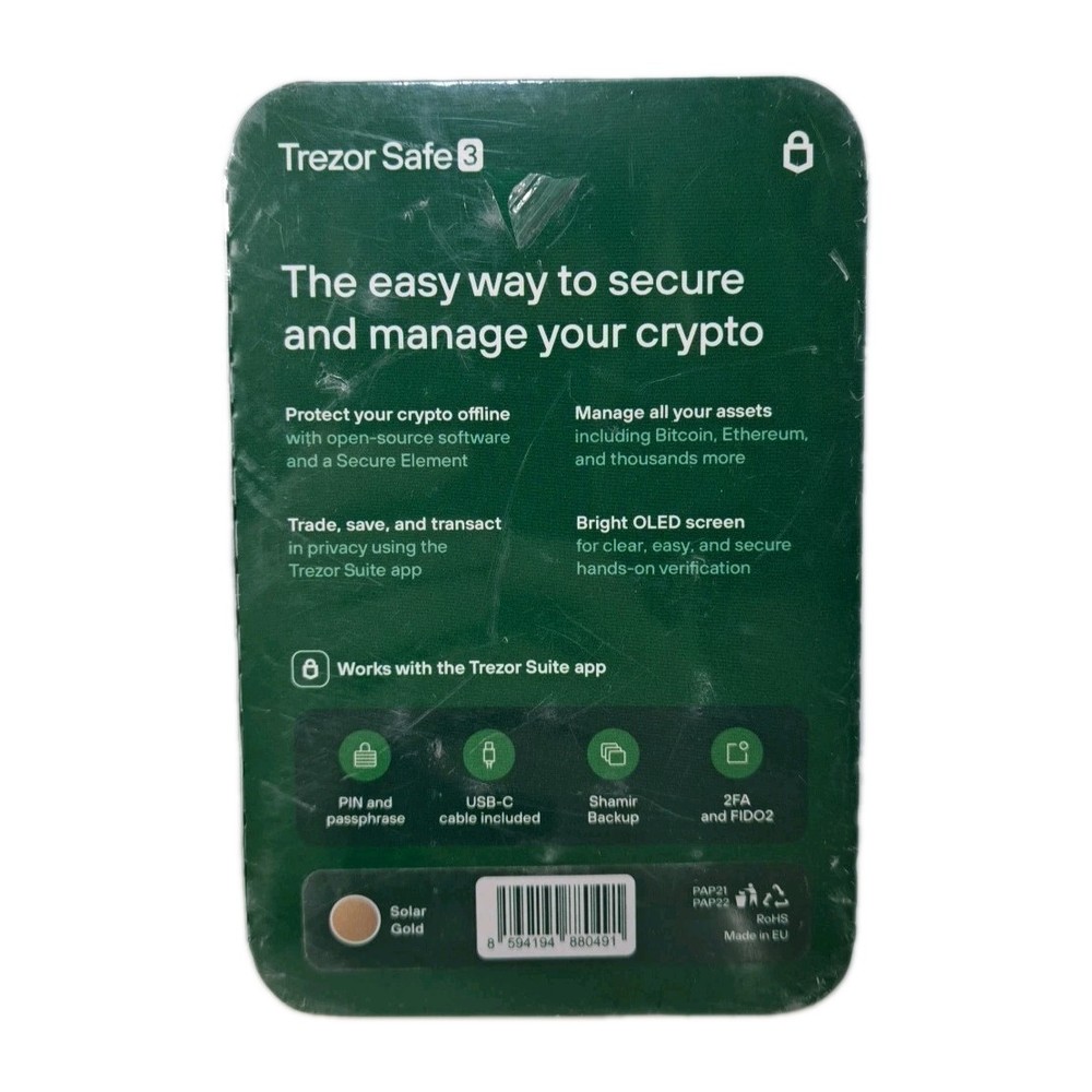 New Trezor Safe 3 Secure Crypto Hardware Wallet with Secure Element (Solar Gold)