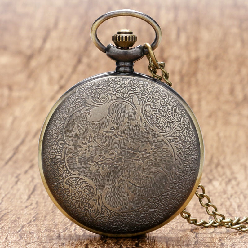 Unique Carved Car Pattern Pocket Watch Quartz Movement Timepiece with Chain Gift