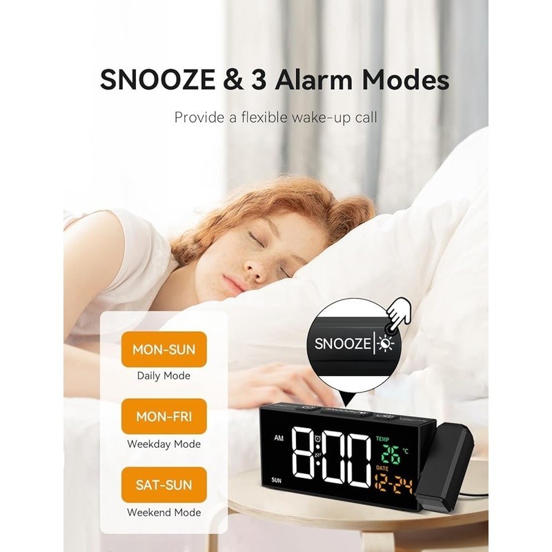 Projection Alarm Clock Adjustable Brightness Volume Temperature Display 4 in 1