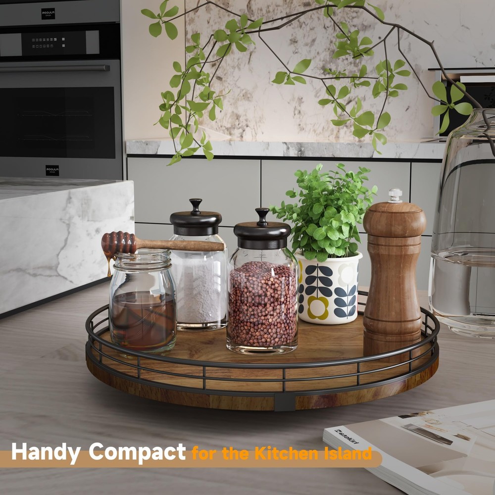 Extra Large Round Oak Lazy Susan for Dining Table Kitchen Storage Solutions