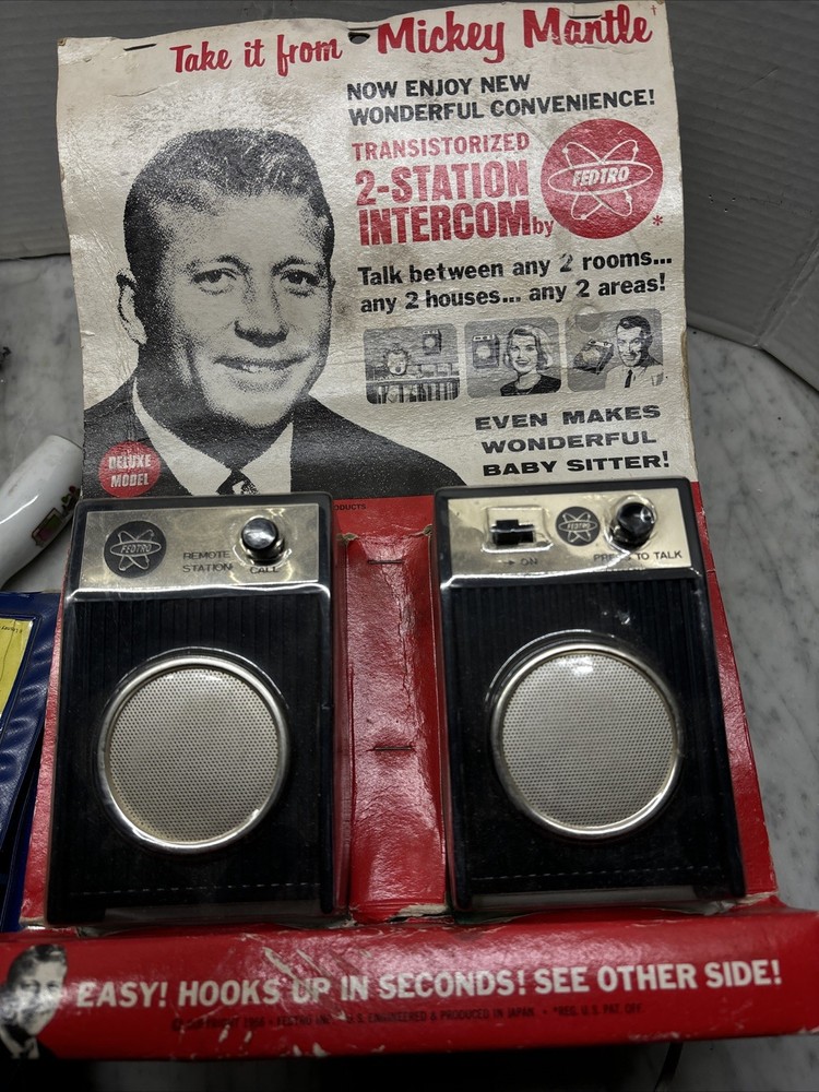1966 TRANSISTORIZED FEDTRO New WIRELESS INTERCOM 2-STATION DELUXE MICKEY MANTLE