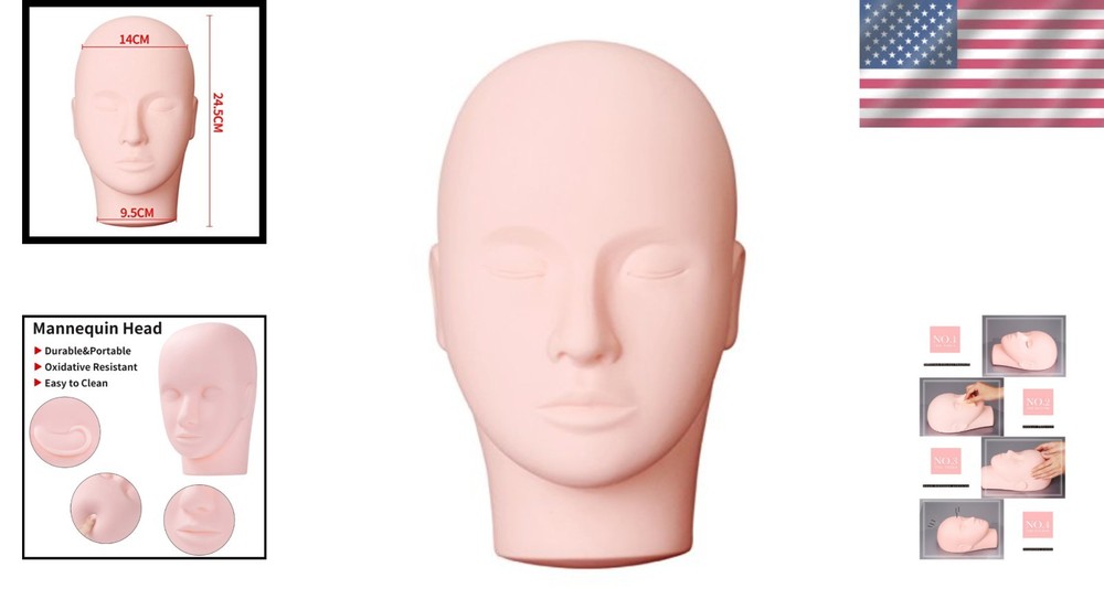 Professional Flat Head Mannequin for Makeup & Eyelash Training - Soft Silicone