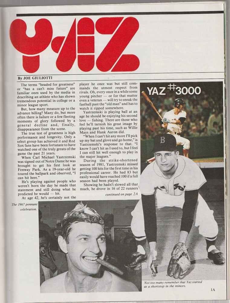 1982 Red Sox vs Mariners Third Edition Baseball Program---Yaz