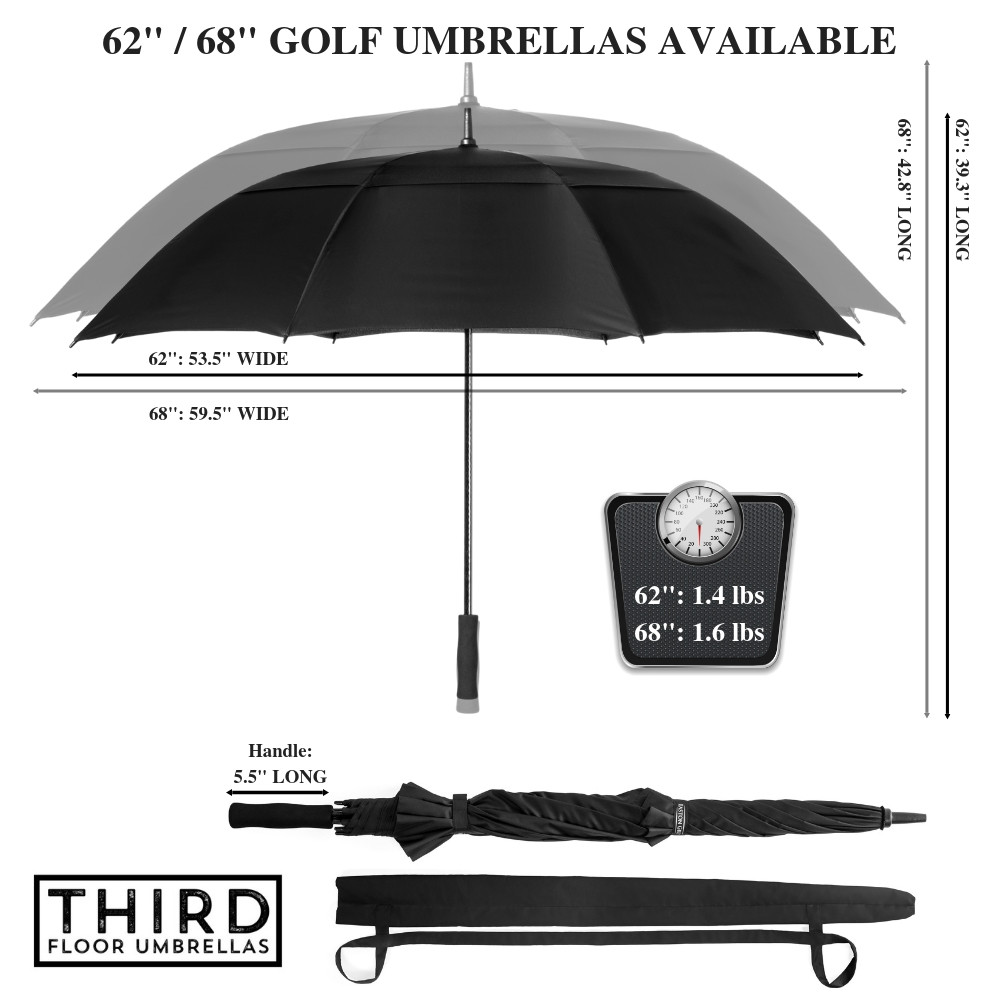 Third Floor Umbrellas 62 Inch Automatic Open Golf Umbrella - Large Vented Canopy