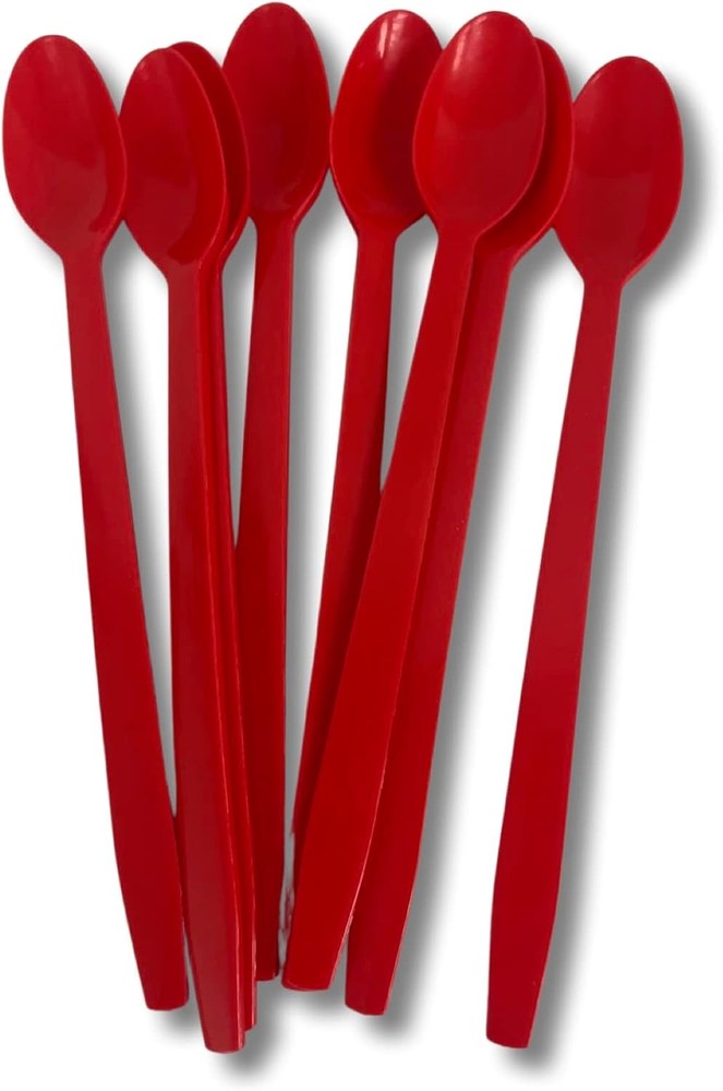 8" Red Plastic Sundae/Soda Spoon 50 Pack