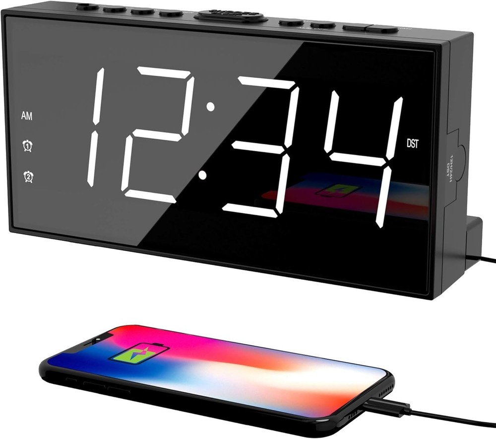 Dual Alarm Digital Clock with Large Display & USB Charging