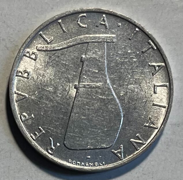 Italy 5 Lire 1976 - Dolphin & Ship Rudder