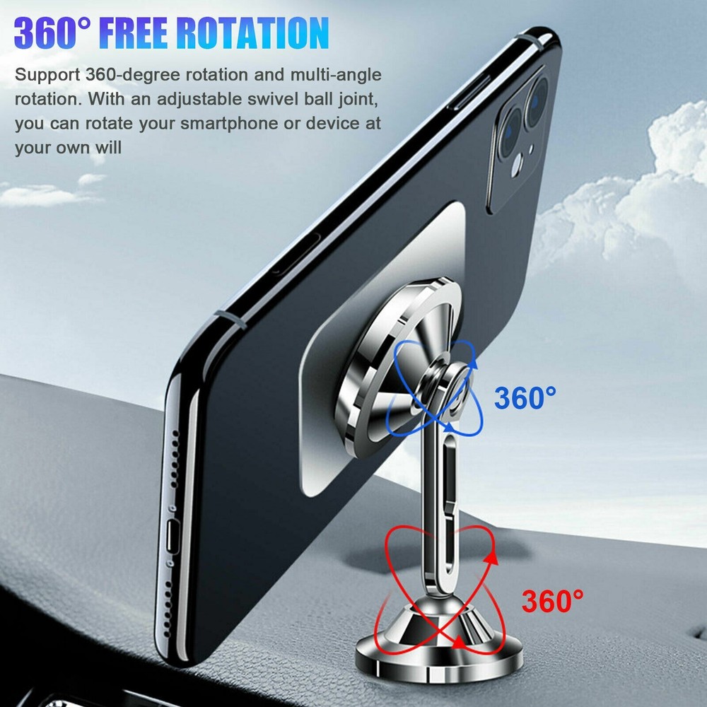 360° Rotation Magnetic Phone Holder Foldable Car Mount Stand Dashboard Universal